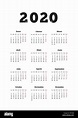 Año 2020 calendario simple en español, tamaño A4 hoja vertical aislado ...