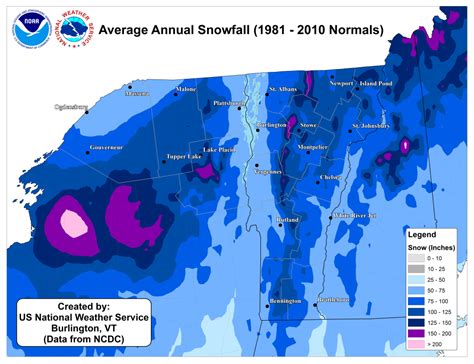 Map New Englands Annual Average Snowfall From 1981 2010
