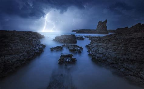 Lightning Ocean Nature Clouds Forces Of Nature Storm Sea Hd