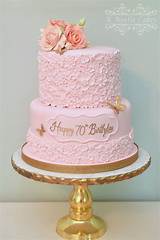 Iguana….iguana wish you a happy birthday! Pink and Gold 70th birthday cake with sugar flowers by K ...