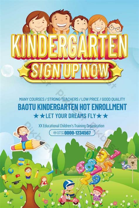 Happy Kindergarten Enrollment Sign Up Poster Design Psd Free Download