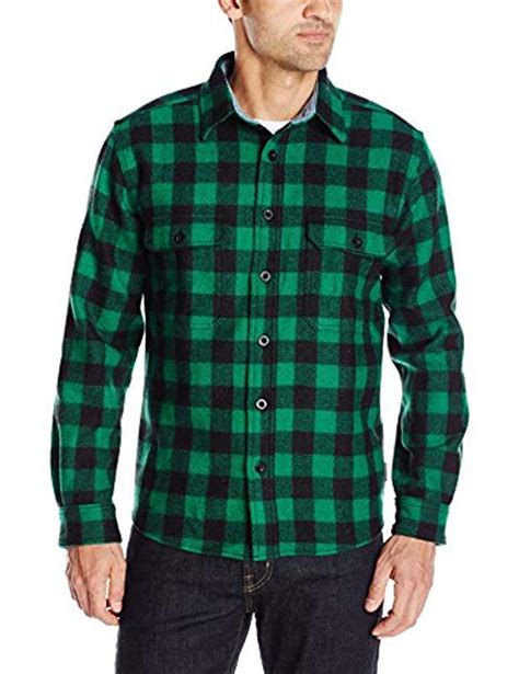 Woolrich Wool Blend Buffalo Plaid Shirt In Forest Green Green For Men