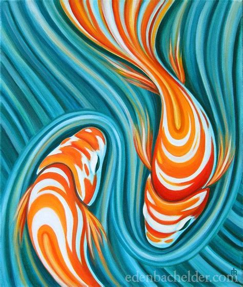 Swirling Koi V Signed And Matted Print Of Original Acrylic Painting By