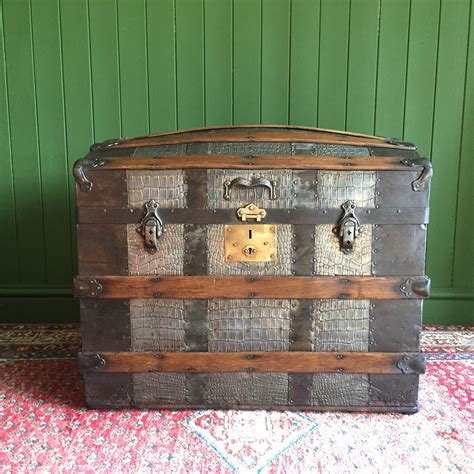 Antique Steamer Trunk Victorian Dome Top Chest Old Metal Storage Box