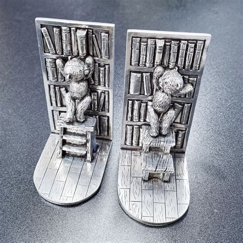 Pair Of Royal Selangor Pewter Teddy Bears Picnic Library Bookends