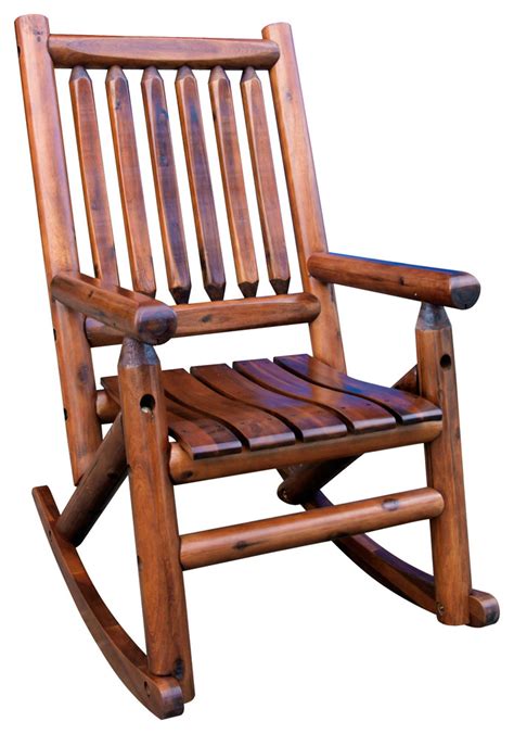 Amber Log Single Porch Rocker Rustic Outdoor Rocking Chairs By