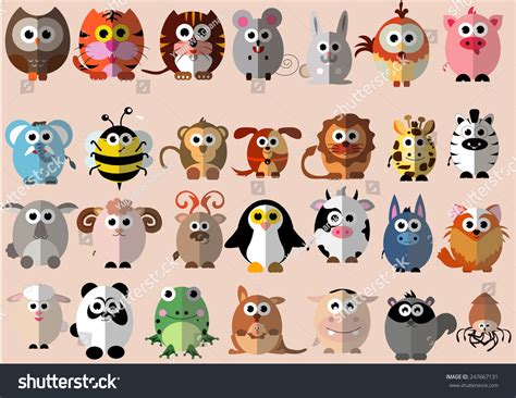 Cute Animals Cartoon Illustrator Flat Design Stock Vector Illustration