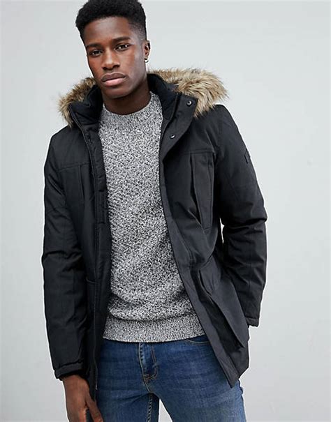 Jack And Jones Parka With Faux Fur Hood Asos