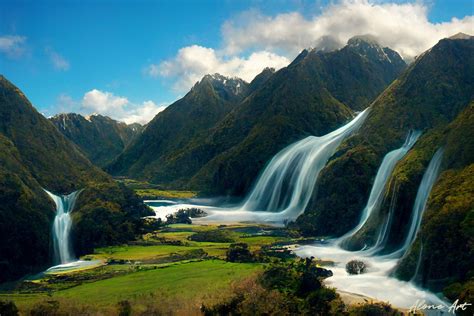 Stunning Mountain Waterfalls New Zealand Graphic By Alone Art