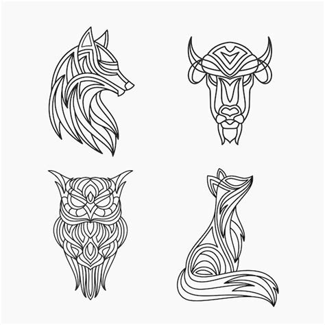 Premium Vector Set Of Animal Line Art Tattoo Design Illustration In