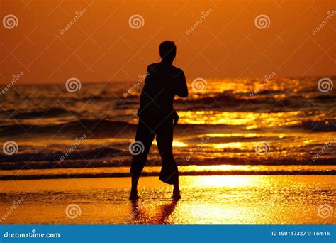 Silhouette Of The Guy On The Sunset Stock Image Image Of Active