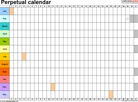 Calendar Spreadsheet Template Within Perpetual Calendars 7 Free