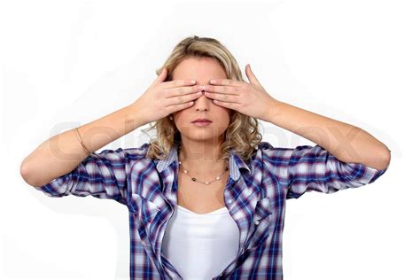 Woman Covering Her Eyes Stock Image Colourbox