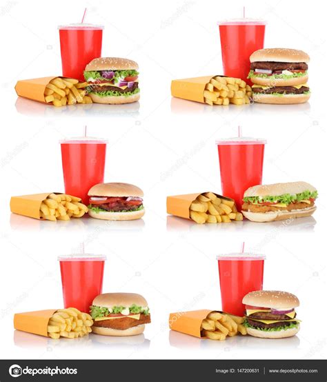 Hamburger Collection Set Cheeseburger And Fries Menu Meal Combo Stock