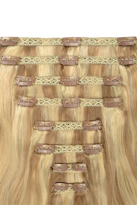 Double Wefted Full Head Remy Clip In Human Hair Extensions Biscuit