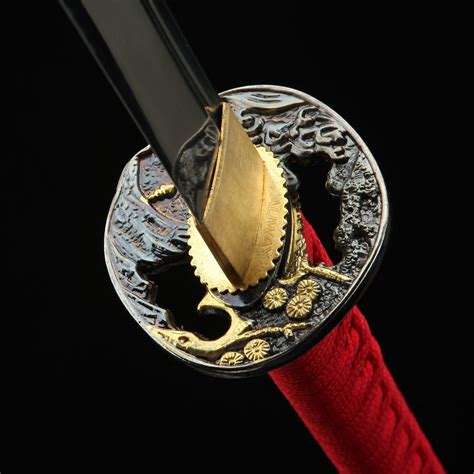 Handmade Tiger Tsuba Japanese Ninjato Ninja Swords With Black Scabbard