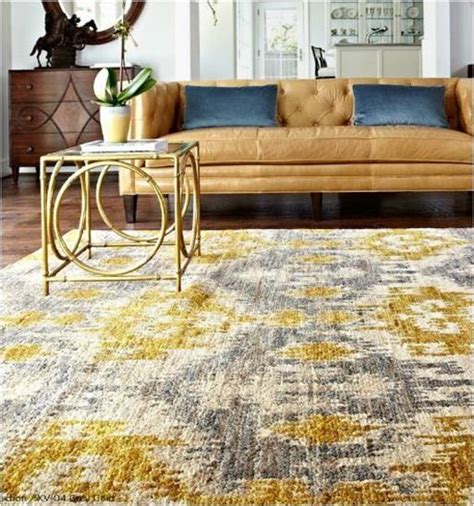 Think of a grey sofa as a blank canvas with an infinite number of decor combinations possible. Yellow and gray rug and yellow/tan leather sofa Xavier Grey Gold Transitional Loloi Rug (XV-04 ...