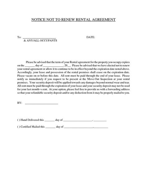 For example, a lease agreement may state, tenant shall provide landlord with at least 10 days notice prior to vacating the premises. after completing your termination notice letter, you will want to consider when to give it to your landlord. Letter Of Not Renewing Lease - Free Printable Documents ...