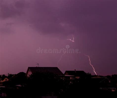 Lightning Bolt Hit The Ground In The Village Stock Image Image Of