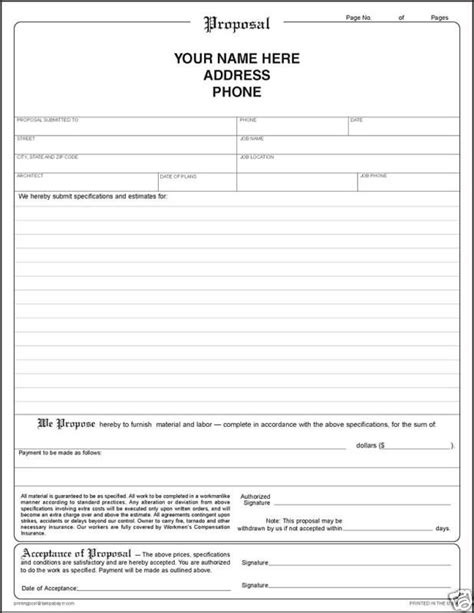 Free Print Contractor Proposal Forms Forms Sample Written