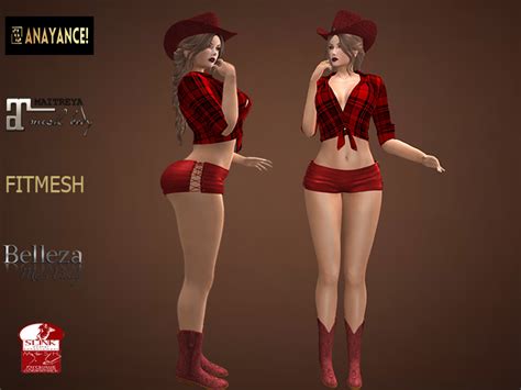 Second Life Marketplace Anayance Red Cowgirl Outfit