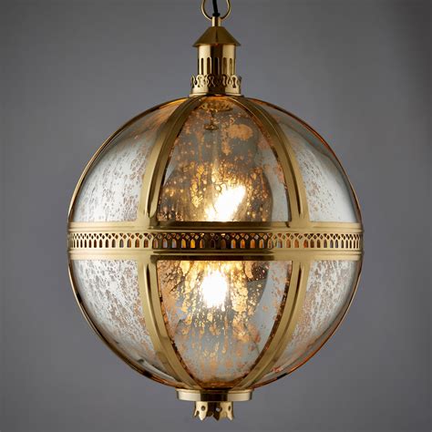 Opulent Globe Pendant Brass And Mercury Glass Large Lightbox