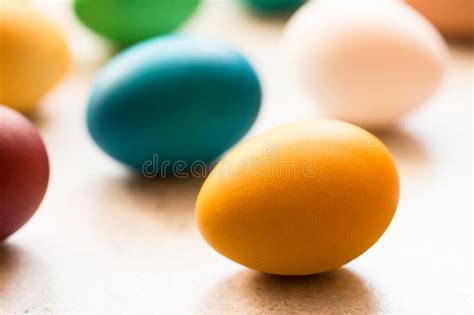 Yellow Red Orange Blue And Green Easter Eggs Painted With Organic