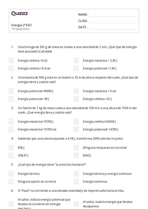 50 Energía Hojas De Trabajo Para Grado 2 En Quizizz Gratis E Imprimible