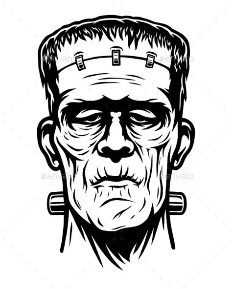 Mobile application on white background. Monochrome illustration of Frankenstein head. Isolated on ...