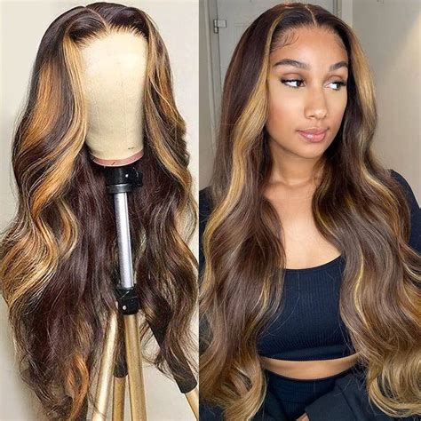 4 27 piano highlight color body wave 13x4 lace frontal wigs virgin hu cexxy hair natural hair