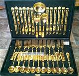 Gold Plated Silverware In Wooden Box Photos