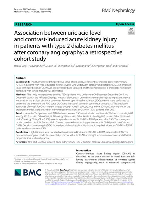 Pdf Association Between Uric Acid Level And Contrast Induced Acute