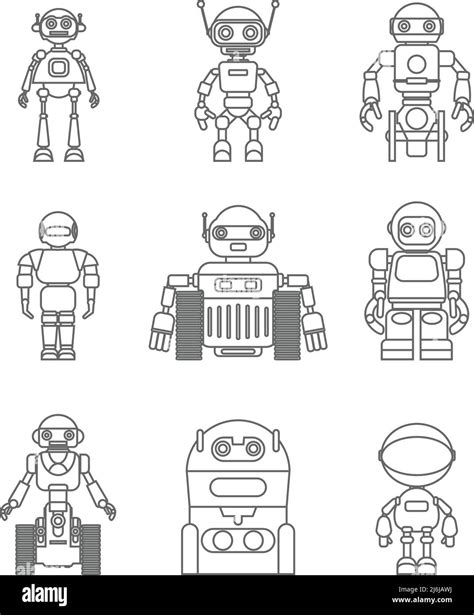 Abstract Illustration Different Robots Set Isolated On White Background