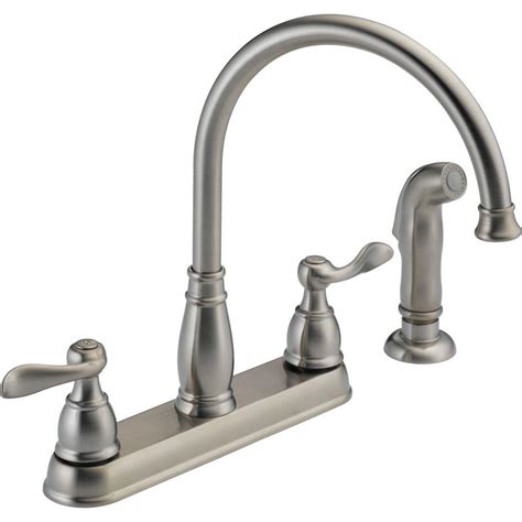 That's why we created touch2o ® technology, so you can turn on your faucet with just a tap and make life just a little bit easier. Delta Windemere 2-Handle Standard Kitchen Faucet with Side ...