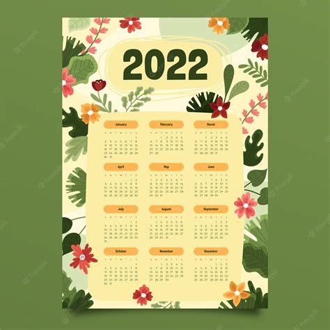 Free Vector Hand Drawn 2022 Calendar Template