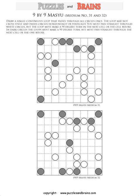 There are no related clues (shown below). Printable medium level 9 by 9 Masyu Circle Japanese logic ...