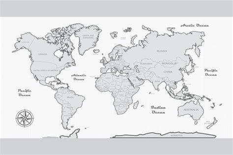 Picture World Map With Gray Border