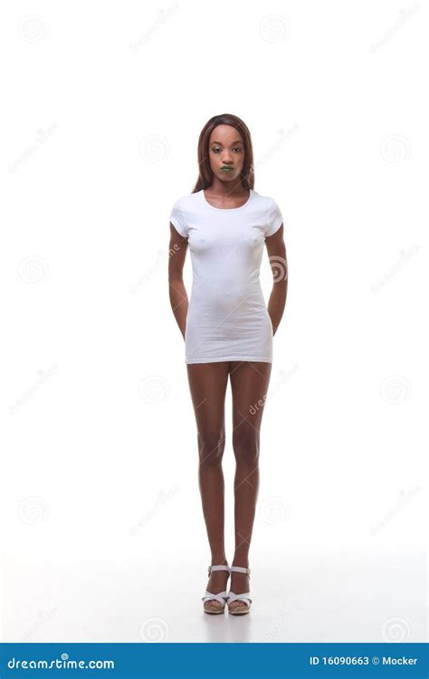 Black Naked Woman In White T Shirt Slender Legs Stock Image Image Of Elegant Exotic 16090663