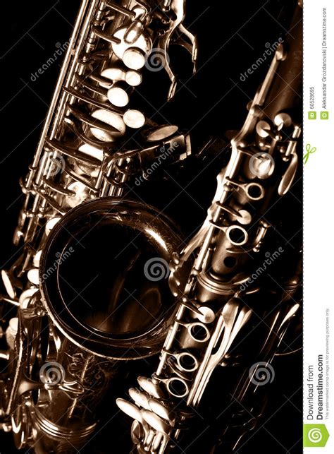 Classic Music Sax Tenor Saxophone And Clarinet In Black Stock Image