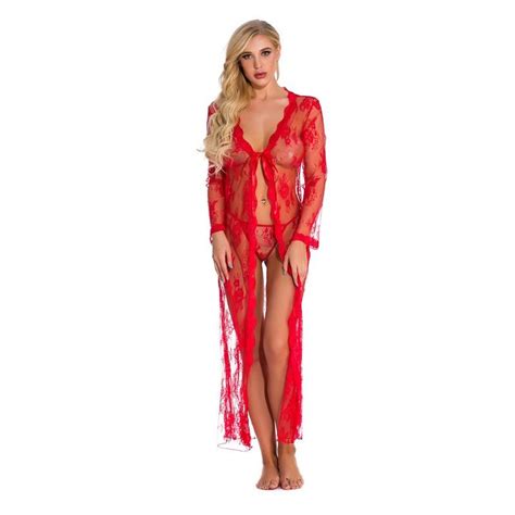 2021 Sexy Long Sleeves Open Front Dress Robe Lingerie For Women Long