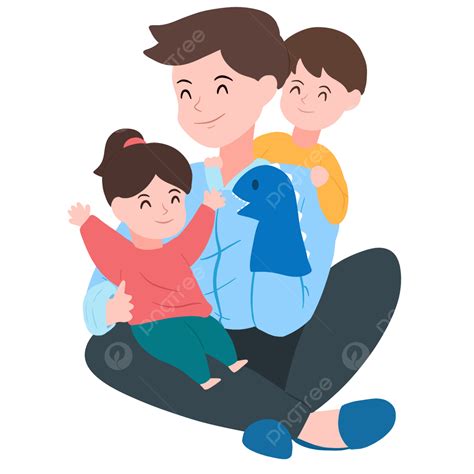 Father And Children Png Picture Cartoon Holds The Father Of Two