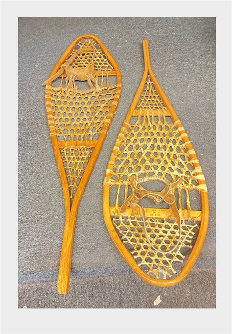 Pair Of Gros Louis Vintage Wooden Snowshoes 14 X 48