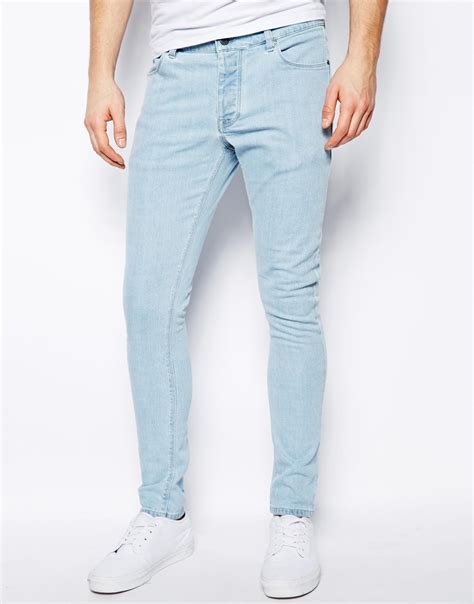 Lyst Asos Super Skinny Jeans In Bleach Wash In Blue For Men