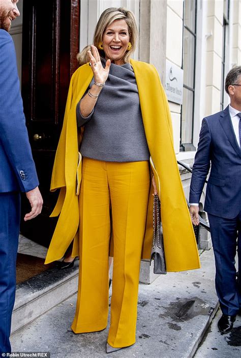 Queen Maxima Of The Netherlands Wears Sunshine Yellow Suit To A Pension