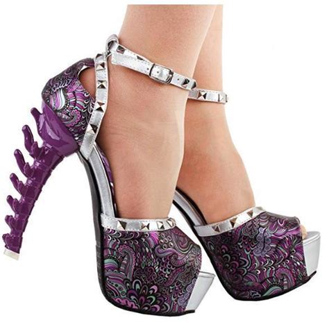 Purple Retro Floral Bone Heel Stilettos Womens Shoes Edgy Couture