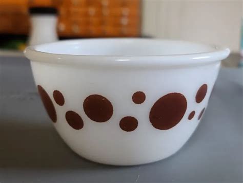 Vintage Hazel Atlas Brown Polka Dot Mixing Bowl Mcm Milk Glass X