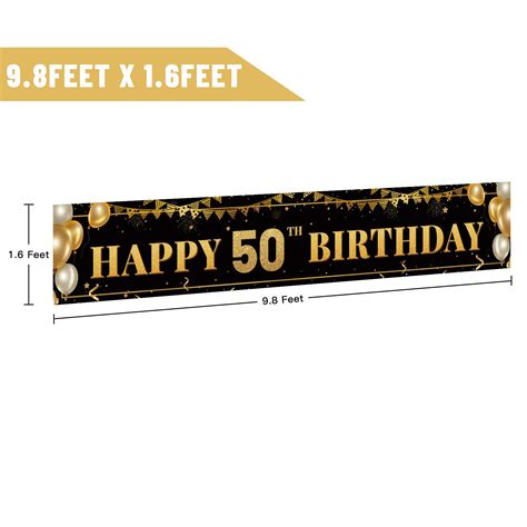 Buy Large Happy 50th Birthday Decoration Banner Black And Gold Happy