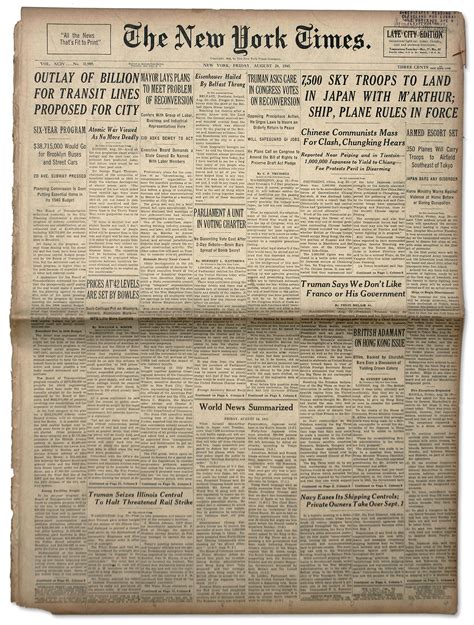 The world zionist congress demanded that 1 million jews be admitted to palestine. Lot Detail - 24 August 1945 Edition of ''New York Times ...