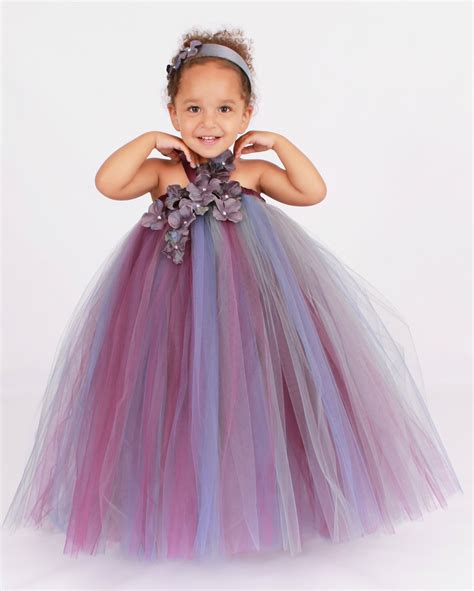 Flower Girl Tutu Dress Purple And Grey By Cutiepatootiedesignz