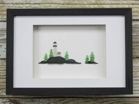 Pebble And Sea Glass Art Lighthouse By Maine Artist M Mcguinness Sea Glass Art Projects Sea